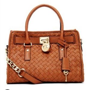 RARE Michael Kors Hamilton Brown Woven Leather Satchel bag💛🤎